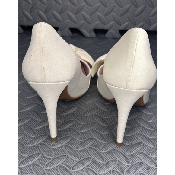 Ted Baker London Hyana Ivory Moire Satin bow pointed womens 10cm pump Sz US 11 - Picture 4 of 12